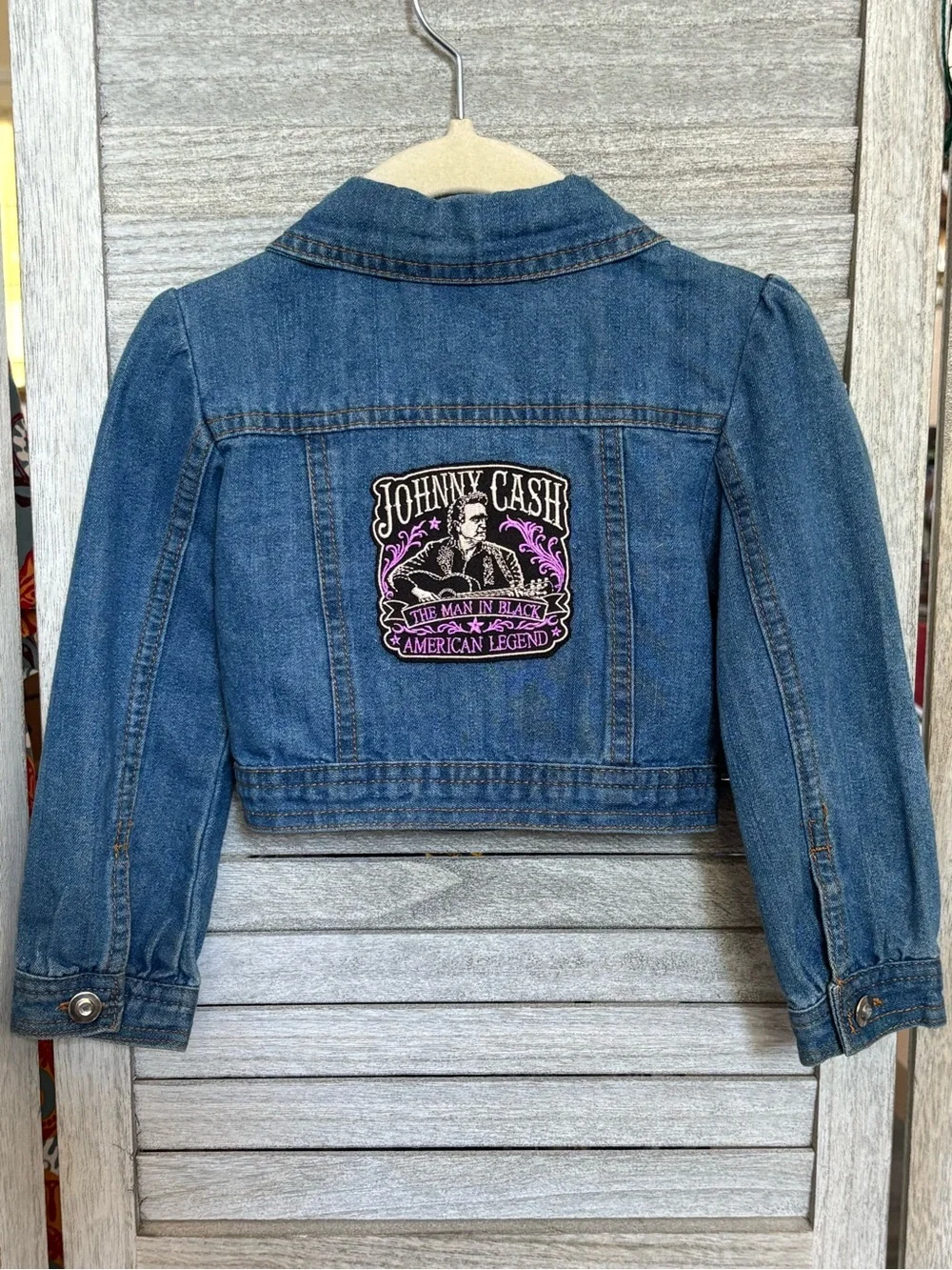 Custom JOHNNY CASH Young Hearts Hand-sewn Girly Cropped Denim Jacket SZ3 Toddler